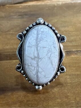 Vintage Style Magnesite Gemstone Ring Size 8 Silver 925 Unique Bohemian Women